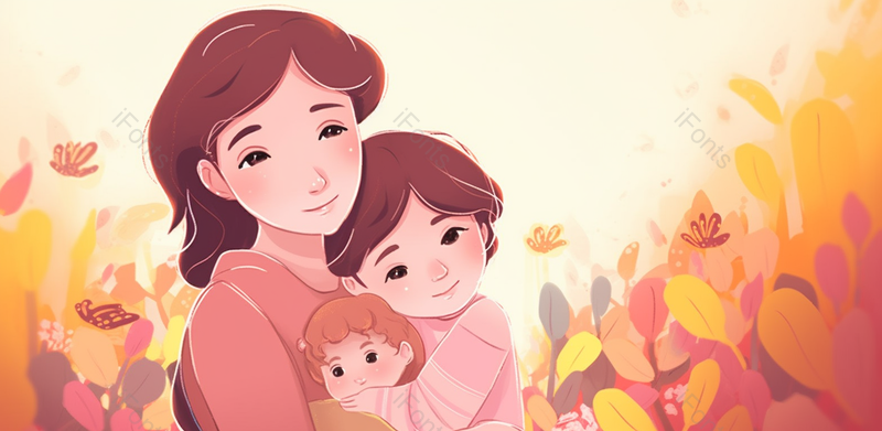 温馨背景一家人卡通小清新母亲节母女插画海报背景宣传图,插画/手绘图,插画/手绘图库,插画/手绘图下载,插画/手绘